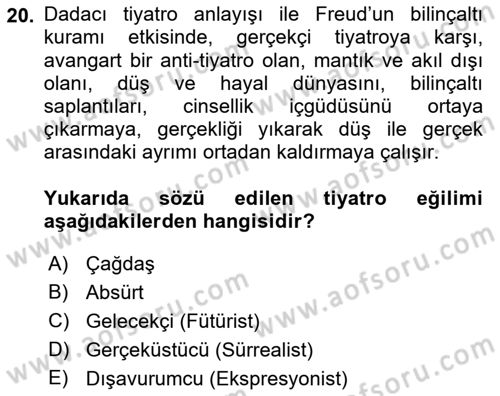 Yeni Türk Edebiyatına Giriş 1 Dersi 2018 - 2019 Yılı (Final) Dönem Sonu Sınav Soruları 20. Soru