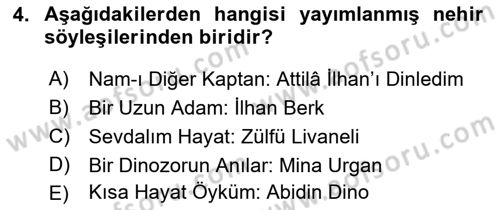 Yeni Türk Edebiyatına Giriş 1 Dersi 2018 - 2019 Yılı (Final) Dönem Sonu Sınav Soruları 4. Soru