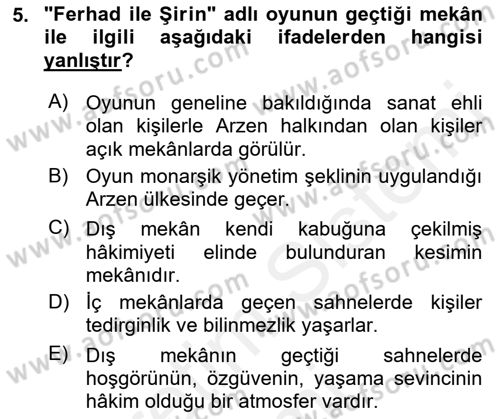 Yeni Türk Edebiyatına Giriş 1 Dersi 2018 - 2019 Yılı (Final) Dönem Sonu Sınav Soruları 5. Soru