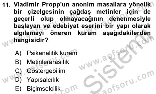 Yeni Türk Edebiyatına Giriş 1 Dersi 2018 - 2019 Yılı Yaz Okulu Sınav Soruları 11. Soru