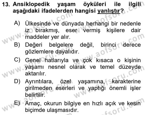 Yeni Türk Edebiyatına Giriş 1 Dersi 2018 - 2019 Yılı Yaz Okulu Sınav Soruları 13. Soru