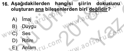 Yeni Türk Edebiyatına Giriş 1 Dersi 2018 - 2019 Yılı Yaz Okulu Sınav Soruları 16. Soru