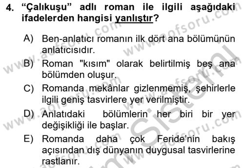 Yeni Türk Edebiyatına Giriş 1 Dersi 2018 - 2019 Yılı Yaz Okulu Sınav Soruları 4. Soru