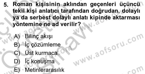 Yeni Türk Edebiyatına Giriş 1 Dersi 2018 - 2019 Yılı Yaz Okulu Sınav Soruları 5. Soru