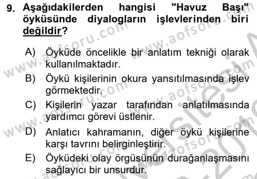 Yeni Türk Edebiyatına Giriş 1 Dersi 2018 - 2019 Yılı Yaz Okulu Sınav Soruları 9. Soru
