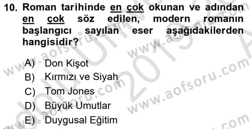 Yeni Türk Edebiyatına Giriş 1 Dersi 2019 - 2020 Yılı (Vize) Ara Sınav Soruları 10. Soru