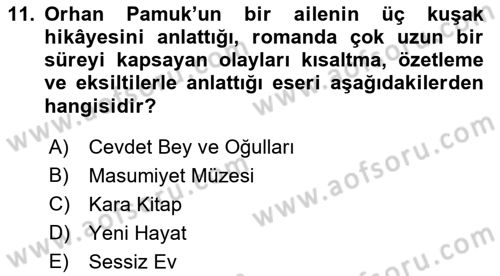 Yeni Türk Edebiyatına Giriş 1 Dersi Ara Sınavı Deneme Sınav Soruları 11. Soru