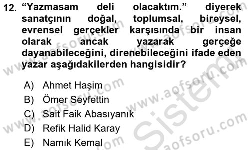 Yeni Türk Edebiyatına Giriş 1 Dersi Ara Sınavı Deneme Sınav Soruları 12. Soru