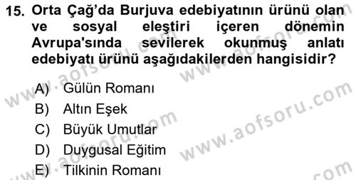 Yeni Türk Edebiyatına Giriş 1 Dersi 2019 - 2020 Yılı (Vize) Ara Sınav Soruları 15. Soru