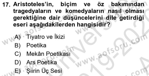 Yeni Türk Edebiyatına Giriş 1 Dersi 2019 - 2020 Yılı (Vize) Ara Sınav Soruları 17. Soru
