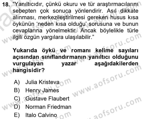 Yeni Türk Edebiyatına Giriş 1 Dersi Ara Sınavı Deneme Sınav Soruları 18. Soru