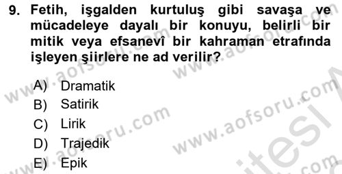 Yeni Türk Edebiyatına Giriş 1 Dersi Ara Sınavı Deneme Sınav Soruları 9. Soru