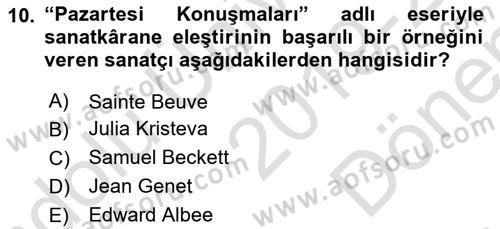 Yeni Türk Edebiyatına Giriş 1 Dersi 2019 - 2020 Yılı (Final) Dönem Sonu Sınav Soruları 10. Soru