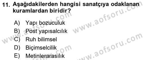 Yeni Türk Edebiyatına Giriş 1 Dersi 2019 - 2020 Yılı (Final) Dönem Sonu Sınav Soruları 11. Soru