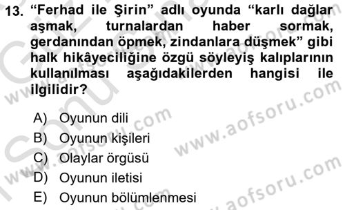 Yeni Türk Edebiyatına Giriş 1 Dersi 2019 - 2020 Yılı (Final) Dönem Sonu Sınav Soruları 13. Soru