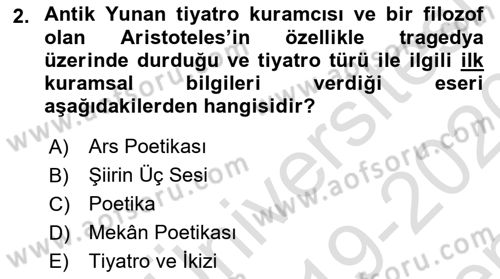 Yeni Türk Edebiyatına Giriş 1 Dersi 2019 - 2020 Yılı (Final) Dönem Sonu Sınav Soruları 2. Soru