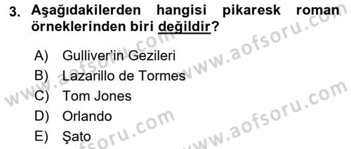 Yeni Türk Edebiyatına Giriş 1 Dersi 2019 - 2020 Yılı (Final) Dönem Sonu Sınav Soruları 3. Soru