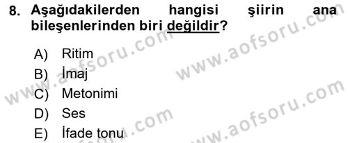 Yeni Türk Edebiyatına Giriş 1 Dersi 2019 - 2020 Yılı (Final) Dönem Sonu Sınav Soruları 8. Soru
