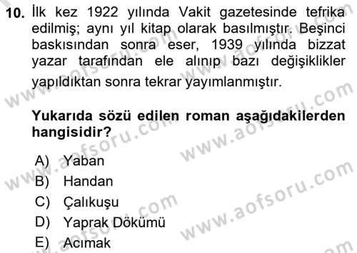 Yeni Türk Edebiyatına Giriş 1 Dersi 2020 - 2021 Yılı Yaz Okulu Sınav Soruları 10. Soru