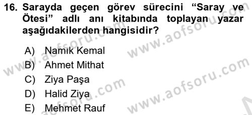 Yeni Türk Edebiyatına Giriş 1 Dersi 2020 - 2021 Yılı Yaz Okulu Sınav Soruları 16. Soru