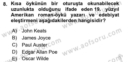 Yeni Türk Edebiyatına Giriş 1 Dersi 2020 - 2021 Yılı Yaz Okulu Sınav Soruları 8. Soru