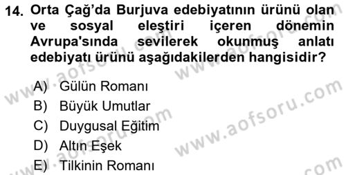 Yeni Türk Edebiyatına Giriş 1 Dersi 2021 - 2022 Yılı (Vize) Ara Sınav Soruları 14. Soru