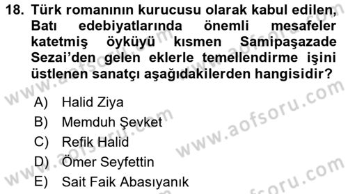 Yeni Türk Edebiyatına Giriş 1 Dersi 2021 - 2022 Yılı (Vize) Ara Sınav Soruları 18. Soru