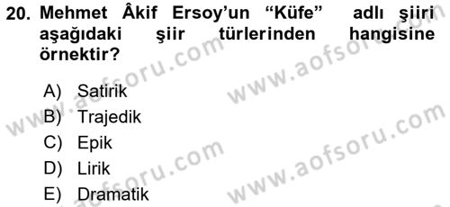 Yeni Türk Edebiyatına Giriş 1 Dersi 2021 - 2022 Yılı (Vize) Ara Sınav Soruları 20. Soru