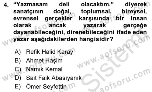 Yeni Türk Edebiyatına Giriş 1 Dersi 2021 - 2022 Yılı (Vize) Ara Sınav Soruları 4. Soru