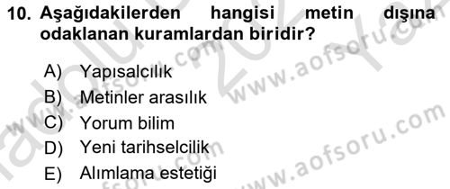 Yeni Türk Edebiyatına Giriş 1 Dersi 2021 - 2022 Yılı Yaz Okulu Sınav Soruları 10. Soru