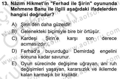 Yeni Türk Edebiyatına Giriş 1 Dersi 2021 - 2022 Yılı Yaz Okulu Sınav Soruları 13. Soru
