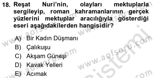 Yeni Türk Edebiyatına Giriş 1 Dersi 2021 - 2022 Yılı Yaz Okulu Sınav Soruları 18. Soru
