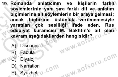 Yeni Türk Edebiyatına Giriş 1 Dersi 2021 - 2022 Yılı Yaz Okulu Sınav Soruları 19. Soru
