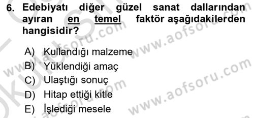 Yeni Türk Edebiyatına Giriş 1 Dersi 2021 - 2022 Yılı Yaz Okulu Sınav Soruları 6. Soru