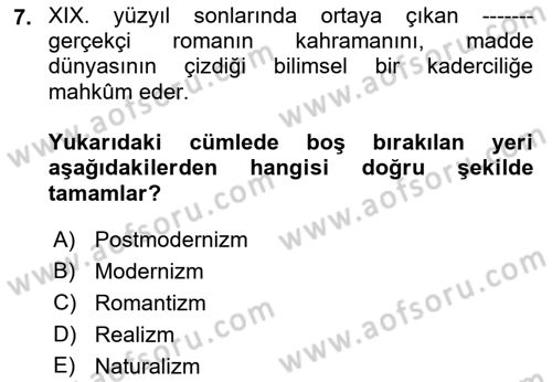 Yeni Türk Edebiyatına Giriş 1 Dersi 2021 - 2022 Yılı Yaz Okulu Sınav Soruları 7. Soru