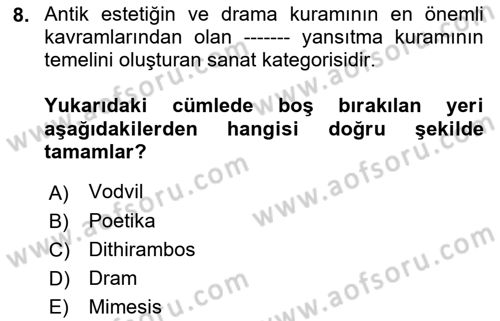 Yeni Türk Edebiyatına Giriş 1 Dersi 2021 - 2022 Yılı Yaz Okulu Sınav Soruları 8. Soru