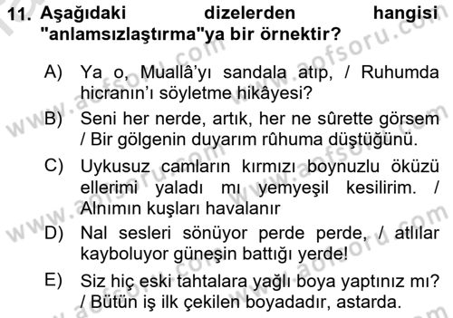 Yeni Türk Edebiyatına Giriş 1 Dersi Ara Sınavı Deneme Sınav Soruları 11. Soru