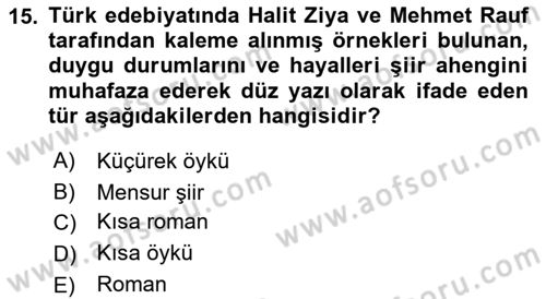 Yeni Türk Edebiyatına Giriş 1 Dersi Ara Sınavı Deneme Sınav Soruları 15. Soru