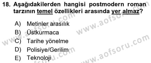 Yeni Türk Edebiyatına Giriş 1 Dersi 2022 - 2023 Yılı (Vize) Ara Sınav Soruları 18. Soru