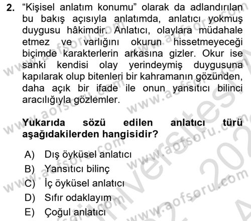 Yeni Türk Edebiyatına Giriş 1 Dersi Ara Sınavı Deneme Sınav Soruları 2. Soru