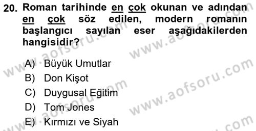 Yeni Türk Edebiyatına Giriş 1 Dersi Ara Sınavı Deneme Sınav Soruları 20. Soru