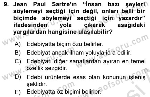 Yeni Türk Edebiyatına Giriş 1 Dersi Ara Sınavı Deneme Sınav Soruları 9. Soru