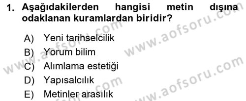 Yeni Türk Edebiyatına Giriş 1 Dersi 2022 - 2023 Yılı (Final) Dönem Sonu Sınav Soruları 1. Soru