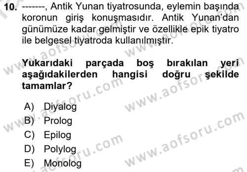 Yeni Türk Edebiyatına Giriş 1 Dersi 2022 - 2023 Yılı (Final) Dönem Sonu Sınav Soruları 10. Soru