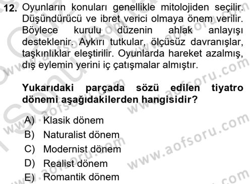 Yeni Türk Edebiyatına Giriş 1 Dersi 2022 - 2023 Yılı (Final) Dönem Sonu Sınav Soruları 12. Soru