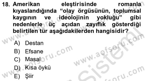 Yeni Türk Edebiyatına Giriş 1 Dersi 2022 - 2023 Yılı (Final) Dönem Sonu Sınav Soruları 18. Soru
