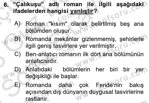 Yeni Türk Edebiyatına Giriş 1 Dersi 2022 - 2023 Yılı (Final) Dönem Sonu Sınav Soruları 6. Soru