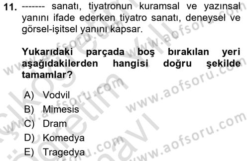 Yeni Türk Edebiyatına Giriş 1 Dersi 2022 - 2023 Yılı Yaz Okulu Sınav Soruları 11. Soru