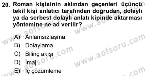 Yeni Türk Edebiyatına Giriş 1 Dersi 2022 - 2023 Yılı Yaz Okulu Sınav Soruları 20. Soru