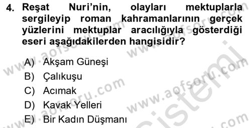 Yeni Türk Edebiyatına Giriş 1 Dersi 2022 - 2023 Yılı Yaz Okulu Sınav Soruları 4. Soru